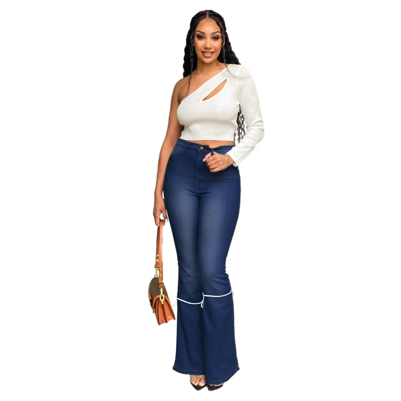 10903-MX28 pockets micro boot cut pant bandage denim plus size women's jeans sehe fashion