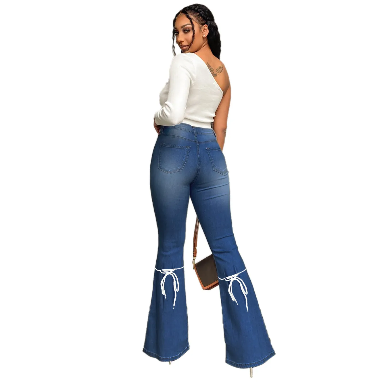 10903-MX28 pockets micro boot cut pant bandage denim plus size women's jeans sehe fashion