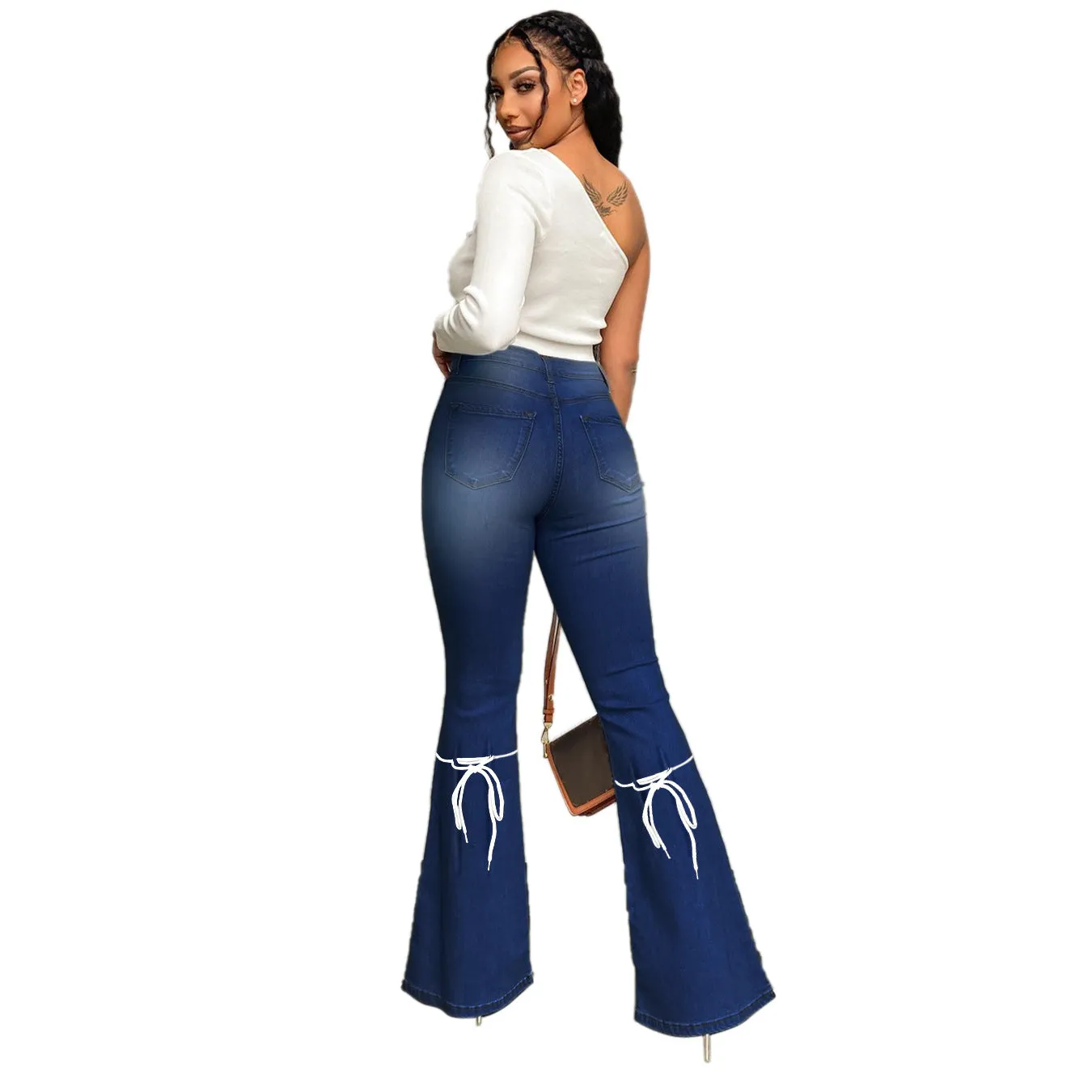 10903-MX28 pockets micro boot cut pant bandage denim plus size women's jeans sehe fashion