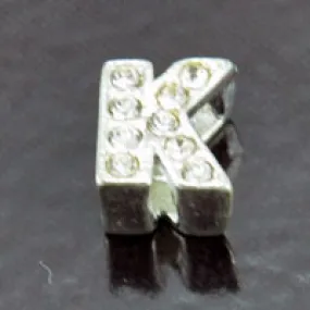 11mm Rhinestone Letter Slide Charm - K, ea