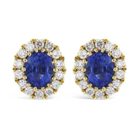 18ct Yellow Gold Oval Cut Sapphire & Diamond Cluster Stud Earrings