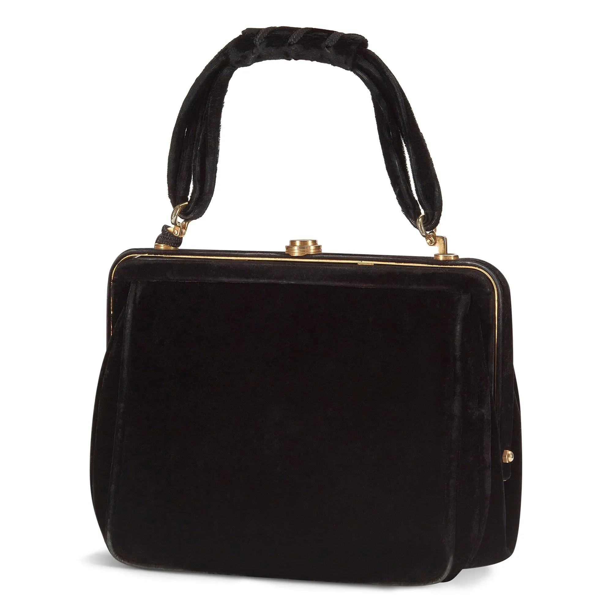 1940s Venetian Black Velvet and Leather Bag