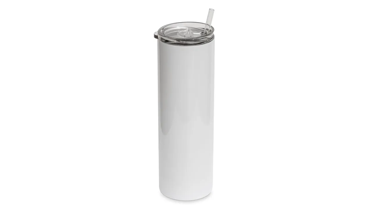 20 oz Skinny Blank White Stainless Steel Sublimation tumblers con tapa y sorbeto