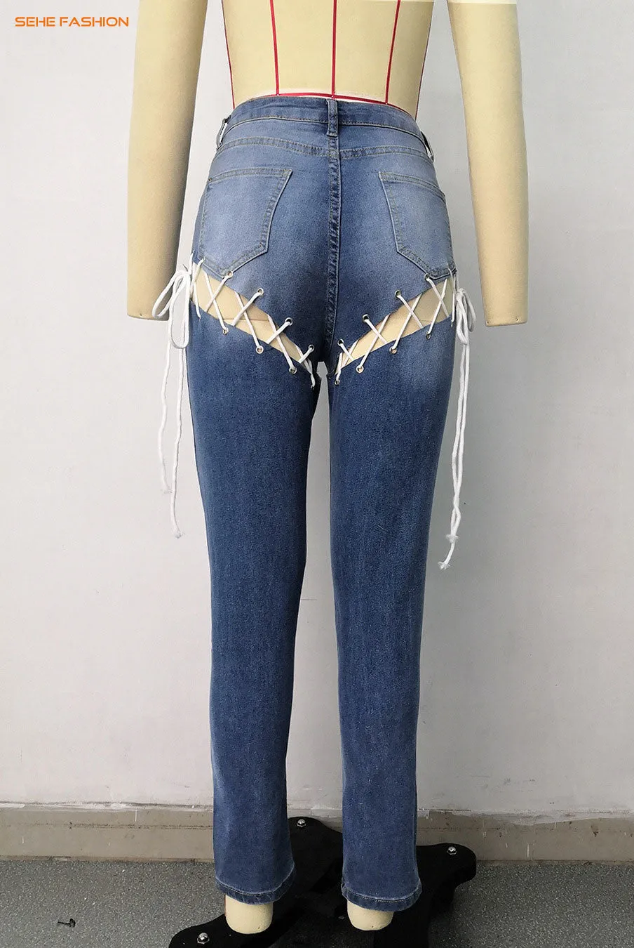 21230-MX75 bandage slim pencil xxxl plus size jeans women sehe fashion