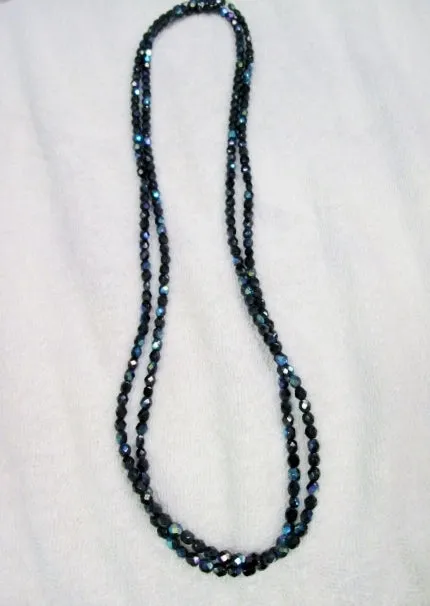 58" GLASS Faceted BEAD CYBERPUNK INDUSTRIAL Iridescent Necklace Strand BLACK