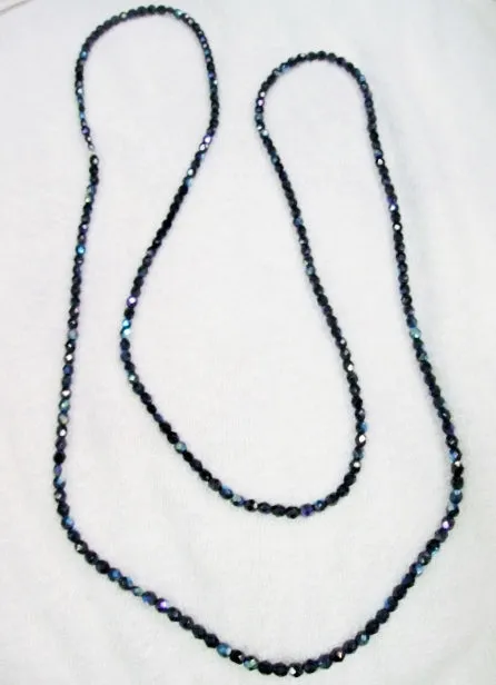 58" GLASS Faceted BEAD CYBERPUNK INDUSTRIAL Iridescent Necklace Strand BLACK