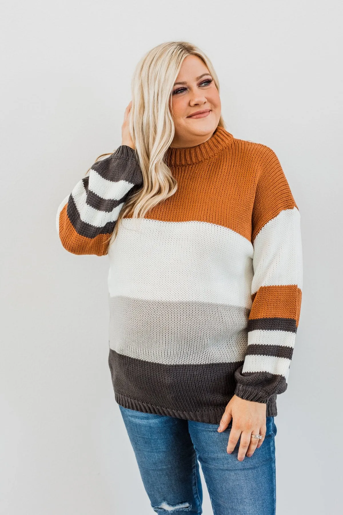 A Moment In Time Color Block Sweater- Camel