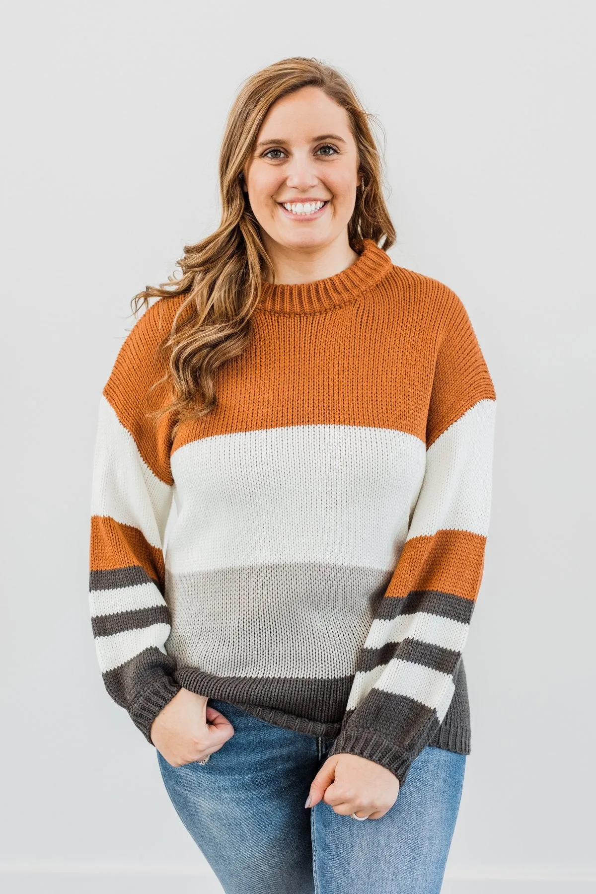 A Moment In Time Color Block Sweater- Camel