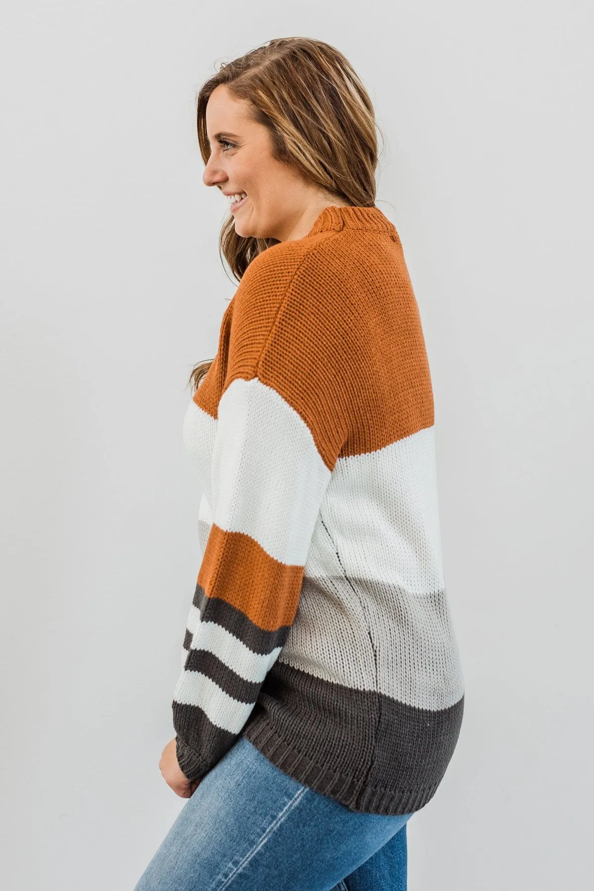 A Moment In Time Color Block Sweater- Camel