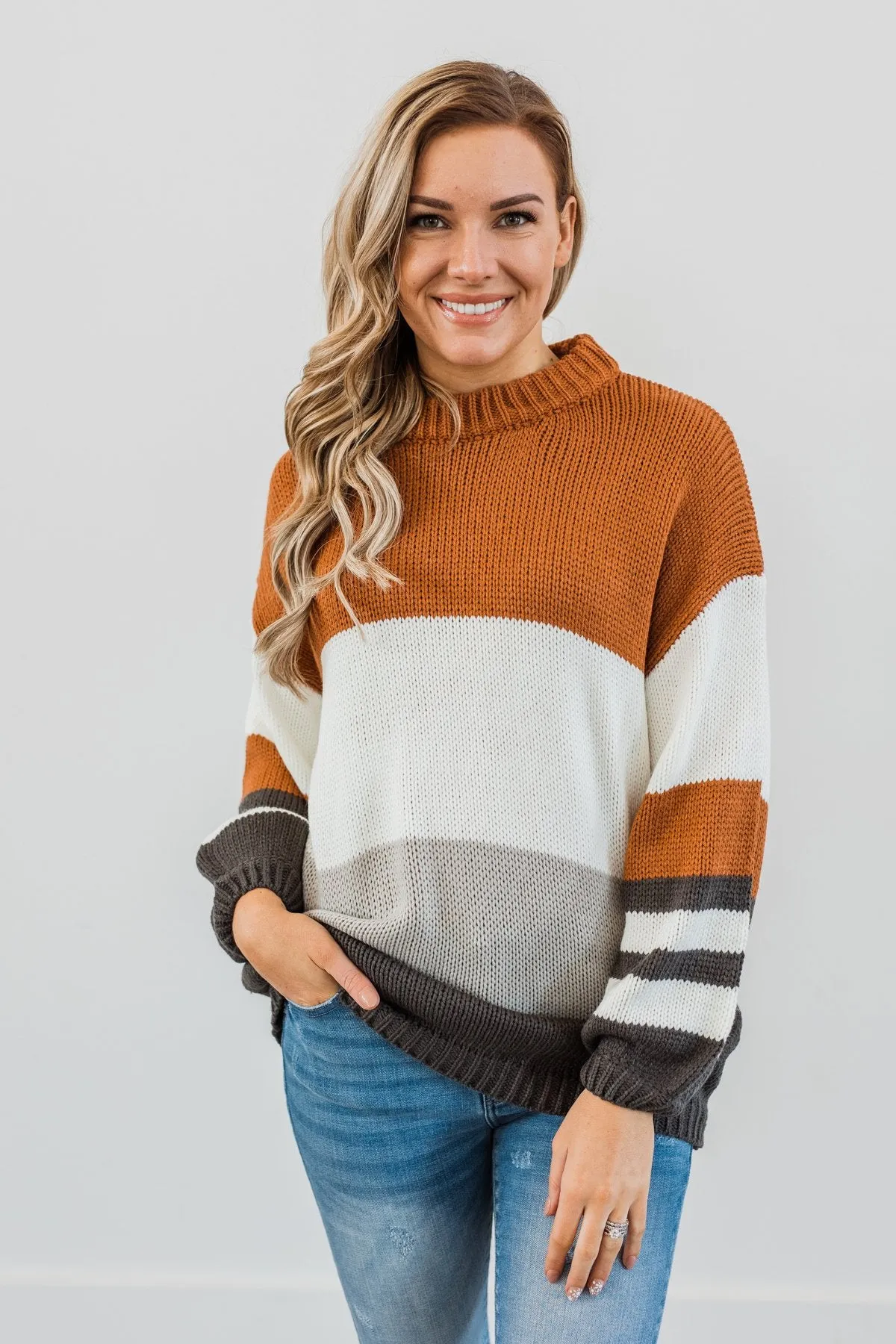 A Moment In Time Color Block Sweater- Camel