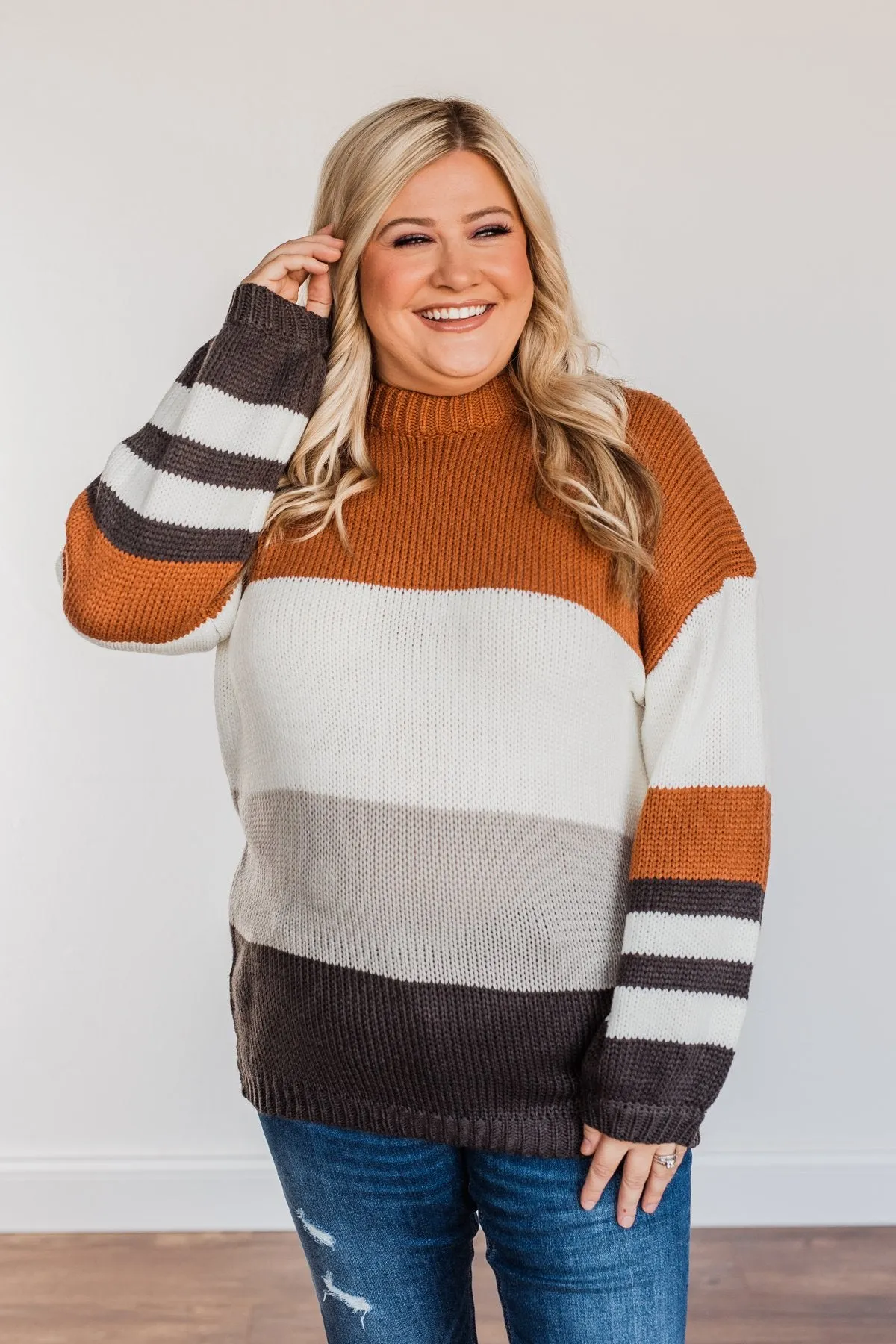 A Moment In Time Color Block Sweater- Camel