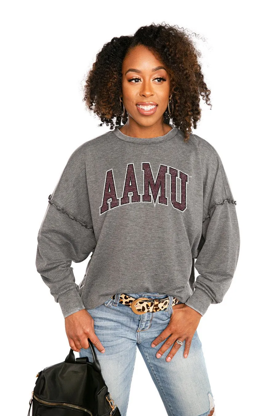 ALABAMA A&M BULLDOGS "BASICALLY PERFECT" RUFFLE DETAIL ACID-WASH PULLOVER