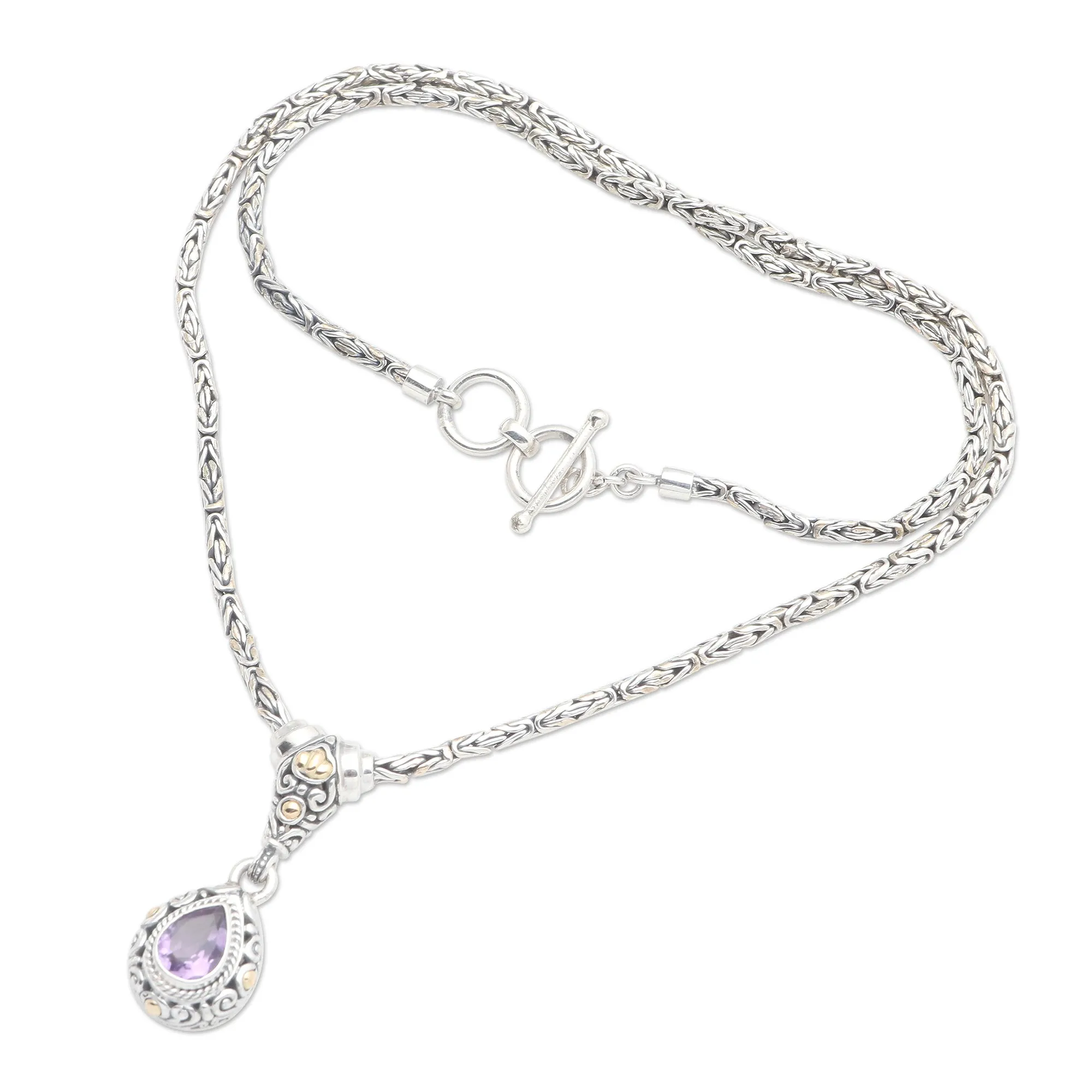 Alluring Danger in Purple Gold Accented Sterling Silver Amethyst Pendant Necklace