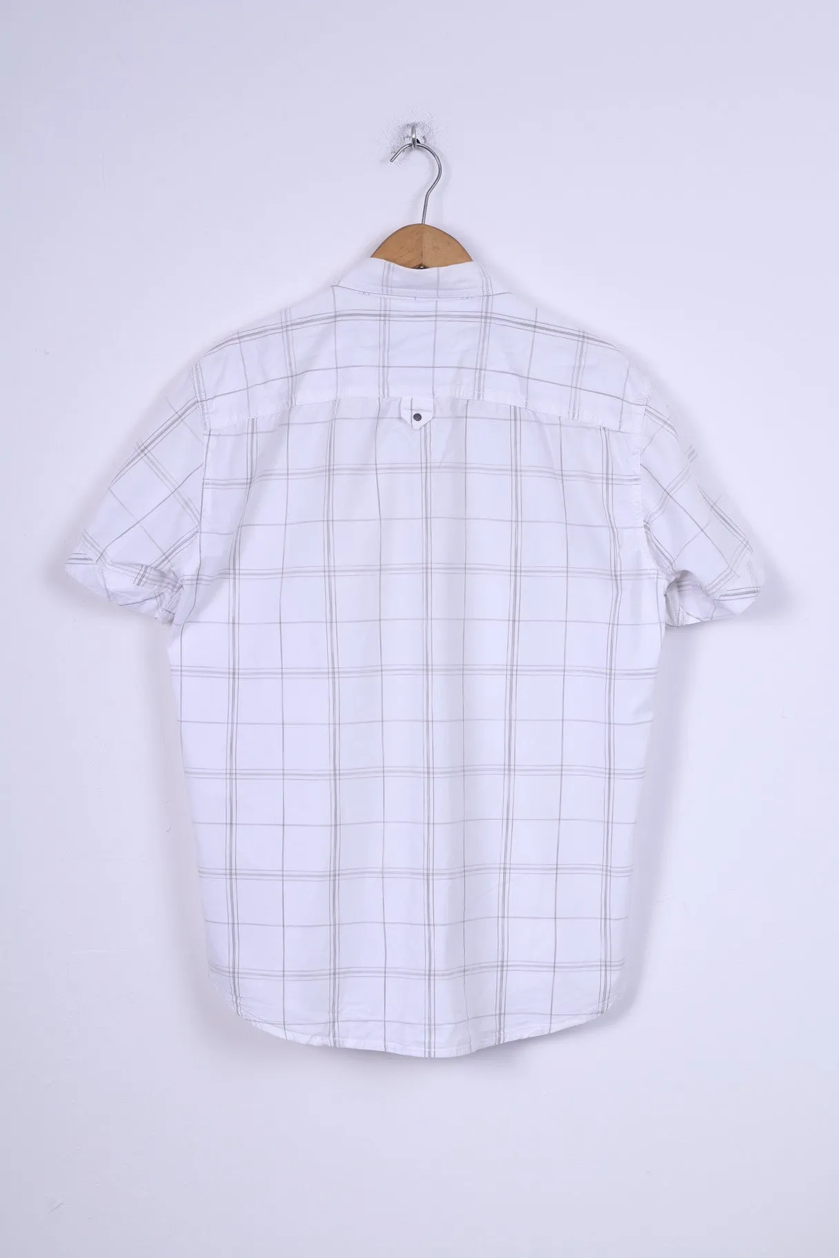 Angelo Litrico C&A Mens XL Casual Shirt Cotton Check Short Sleeve White Slim Fit