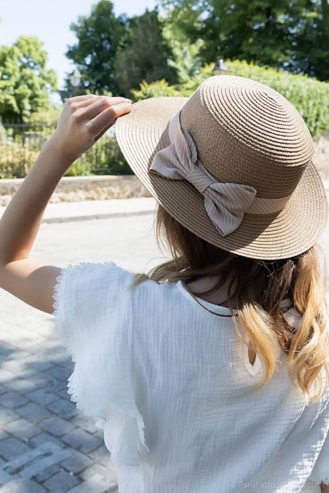 Anobel Copenhagen - Straw Hat With Striped Bow Tie 3cp2085 - Beige