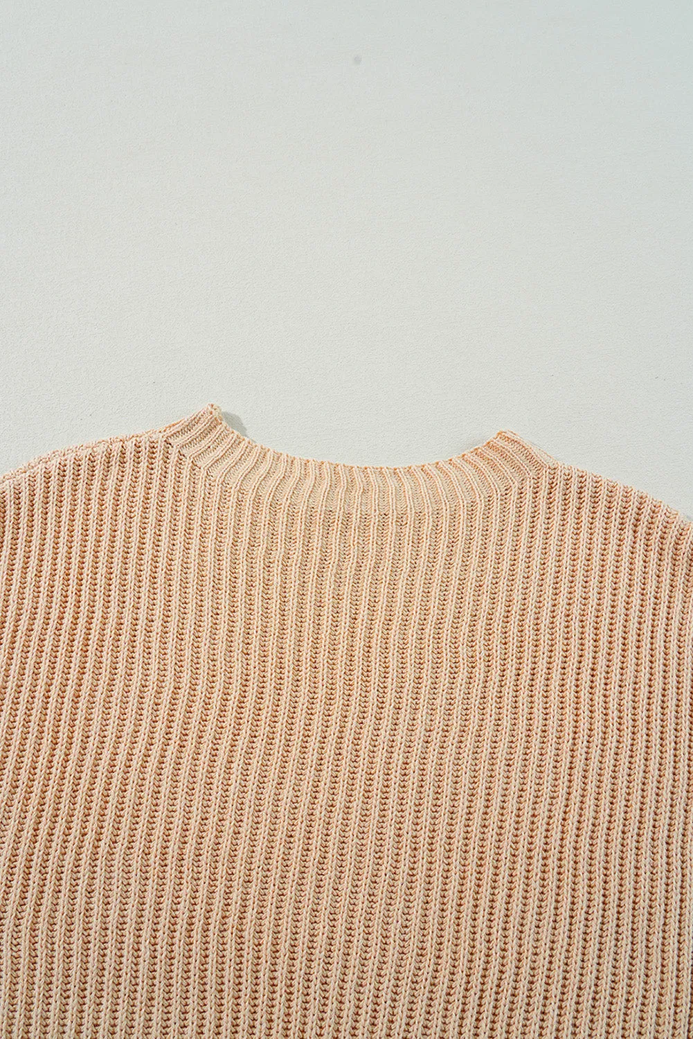 Apricot Cable Knit Drop Shoulder Side Slits Loose Sweater