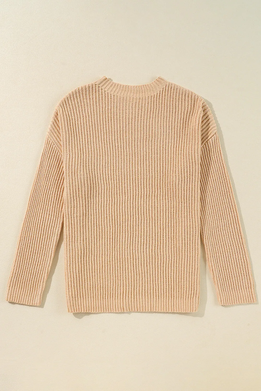 Apricot Cable Knit Drop Shoulder Side Slits Loose Sweater