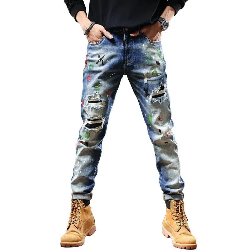 Authentic classic NEW Men Jeans Ripped for Jeans Pants biker Jeans Outwear Man Pants custom add LOGO