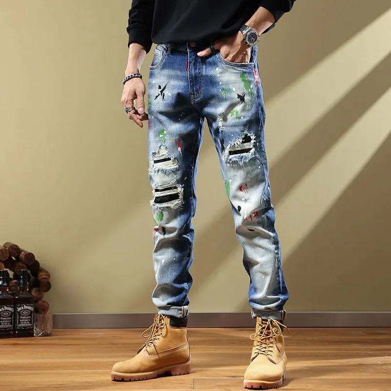 Authentic classic NEW Men Jeans Ripped for Jeans Pants biker Jeans Outwear Man Pants custom add LOGO