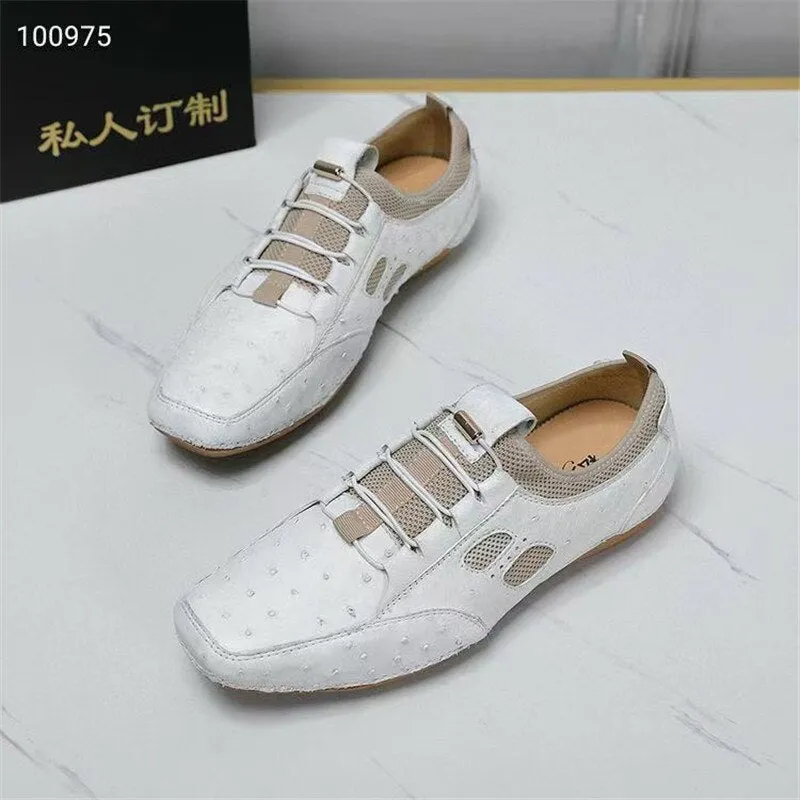 Autumn Casual Authentic Ostrich Skin Lace-up Driving Flats for men