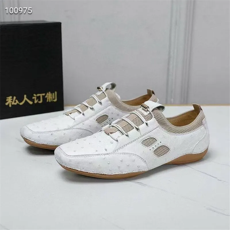 Autumn Casual Authentic Ostrich Skin Lace-up Driving Flats for men