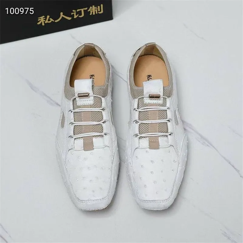 Autumn Casual Authentic Ostrich Skin Lace-up Driving Flats for men