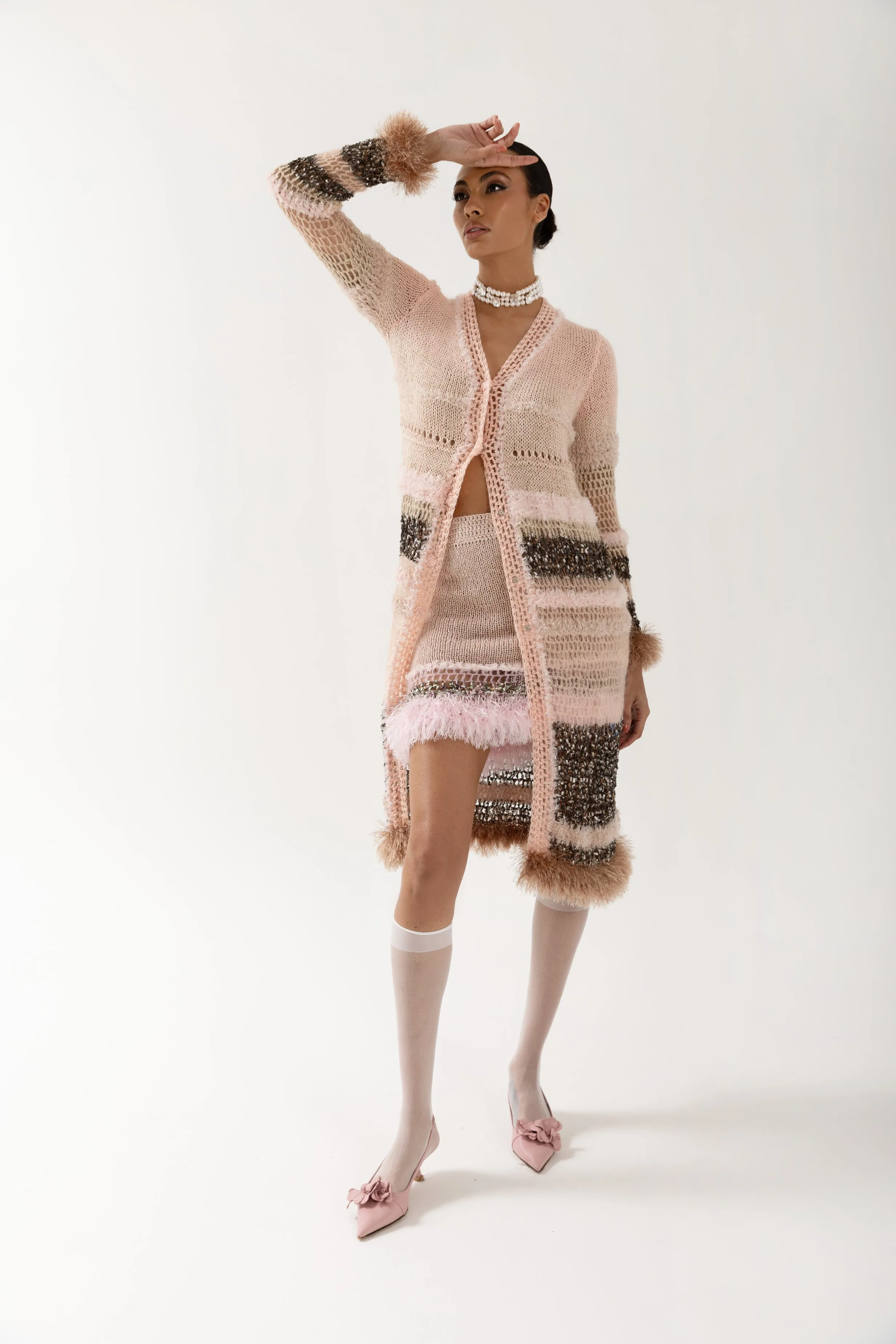 Baby Pink Handmade Knit Cardigan-Dress