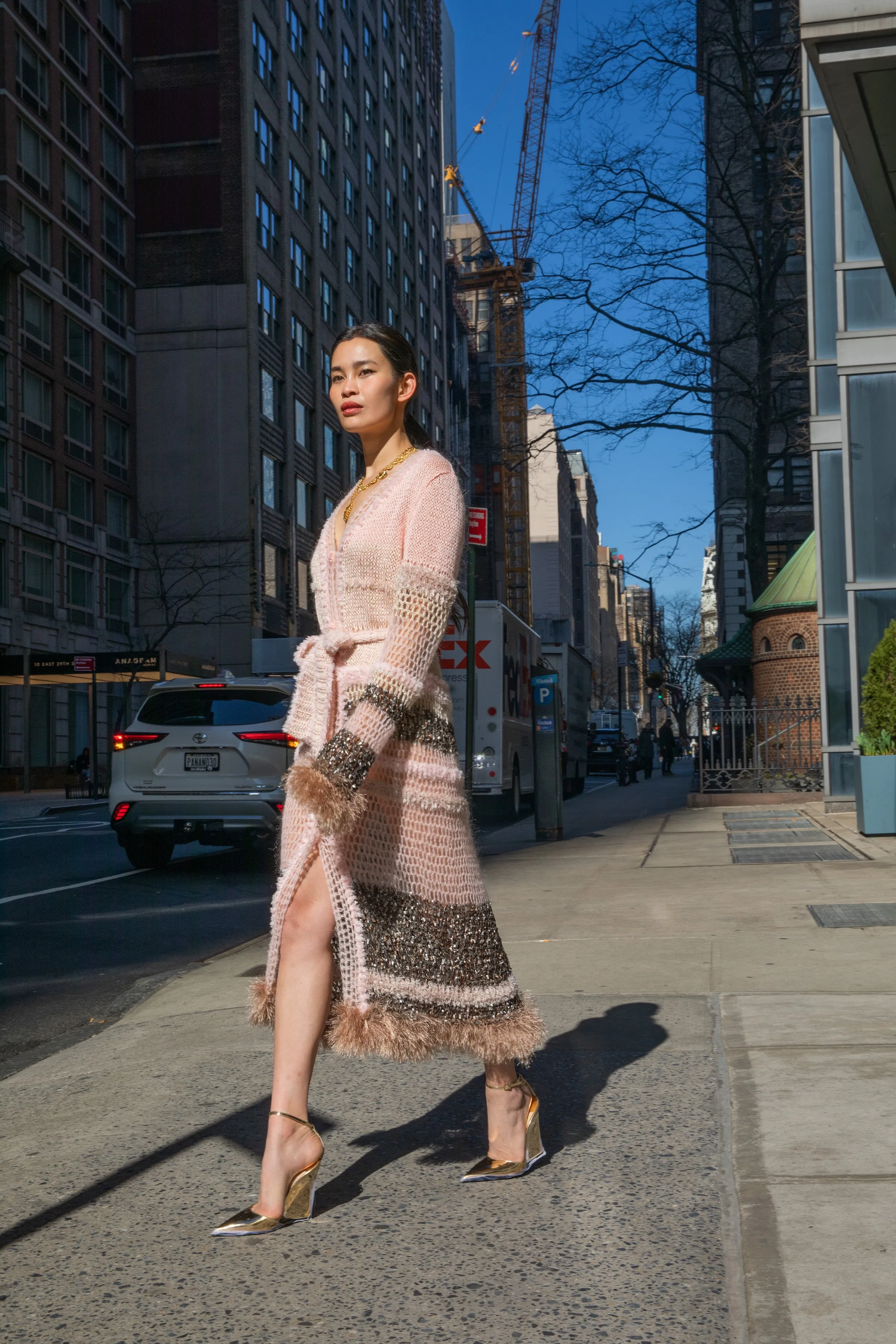 Baby Pink Handmade Knit Cardigan-Dress