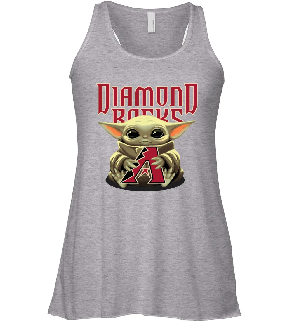 Baby Yoda Hugs Loves The Arizona Diamondbacks Baseball Womens Racerback Tank Top