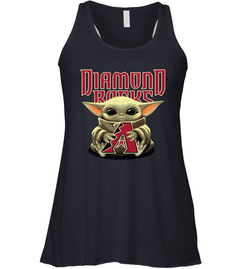 Baby Yoda Hugs Loves The Arizona Diamondbacks Baseball Womens Racerback Tank Top