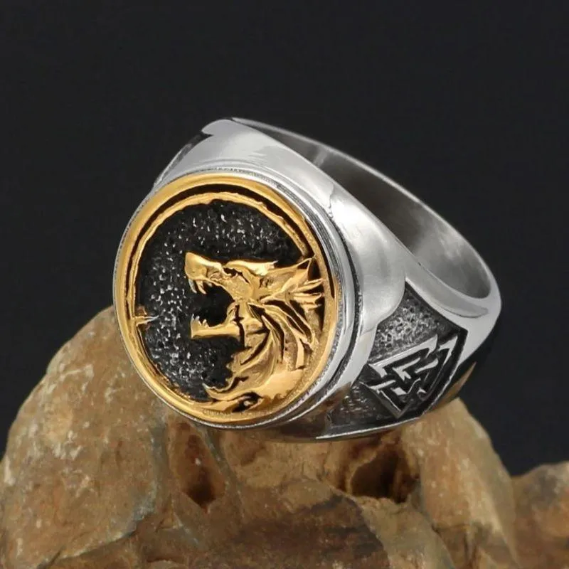 Bague tête de loup viking - acier inoxydable