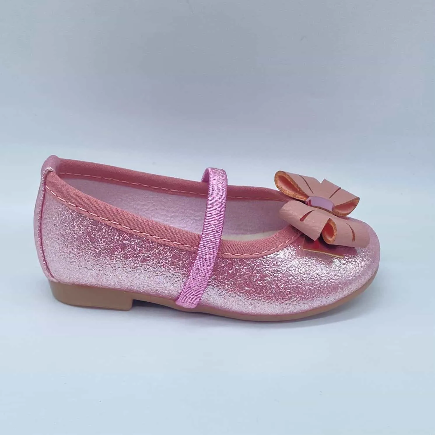 Baleta Glitter Moño Rosa