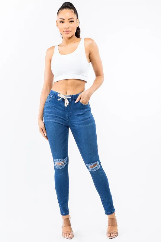 banded high waist skinny jeans