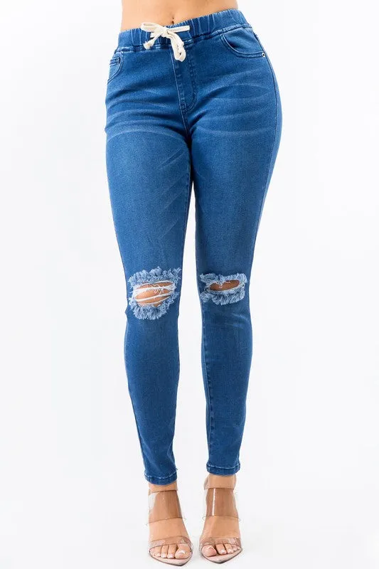 banded high waist skinny jeans