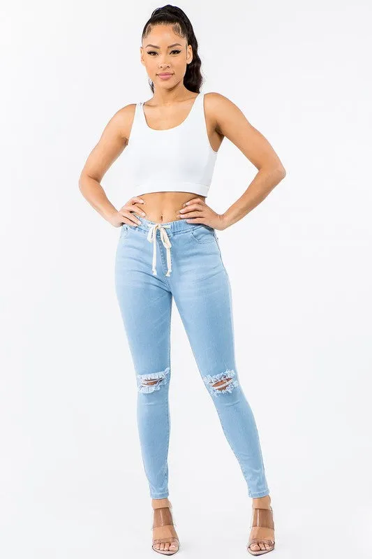 banded high waist skinny jeans