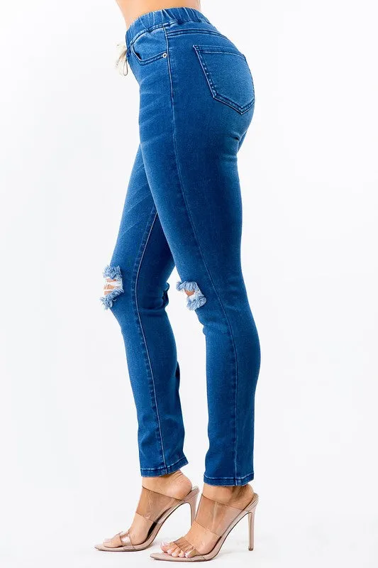 banded high waist skinny jeans