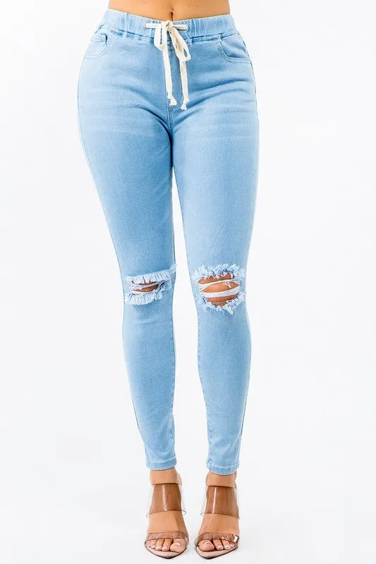 banded high waist skinny jeans