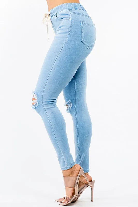 banded high waist skinny jeans