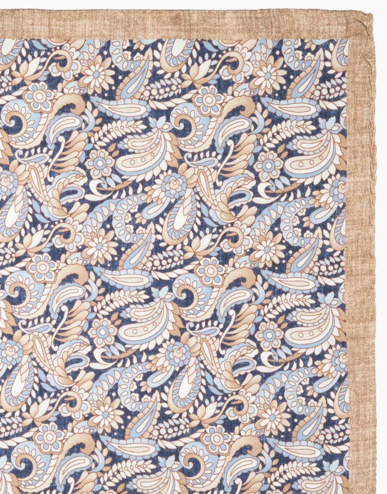 Beige & Blue Paisley Pocket Square