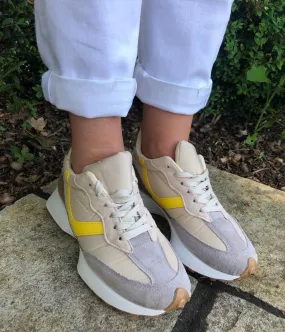 Beige & Yellow Trim Trainers