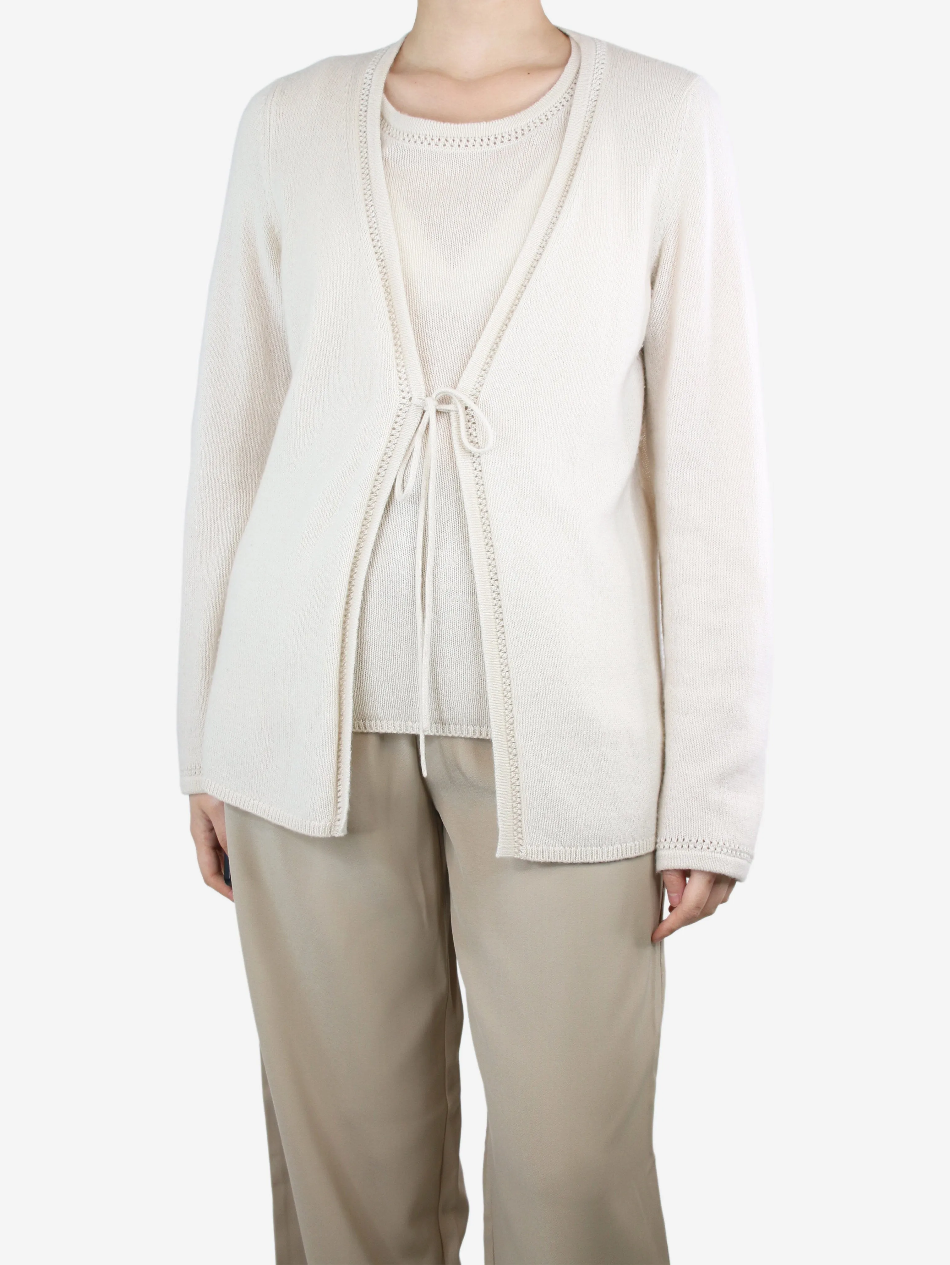 Beige cashmere top and cardigan set - size UK 18