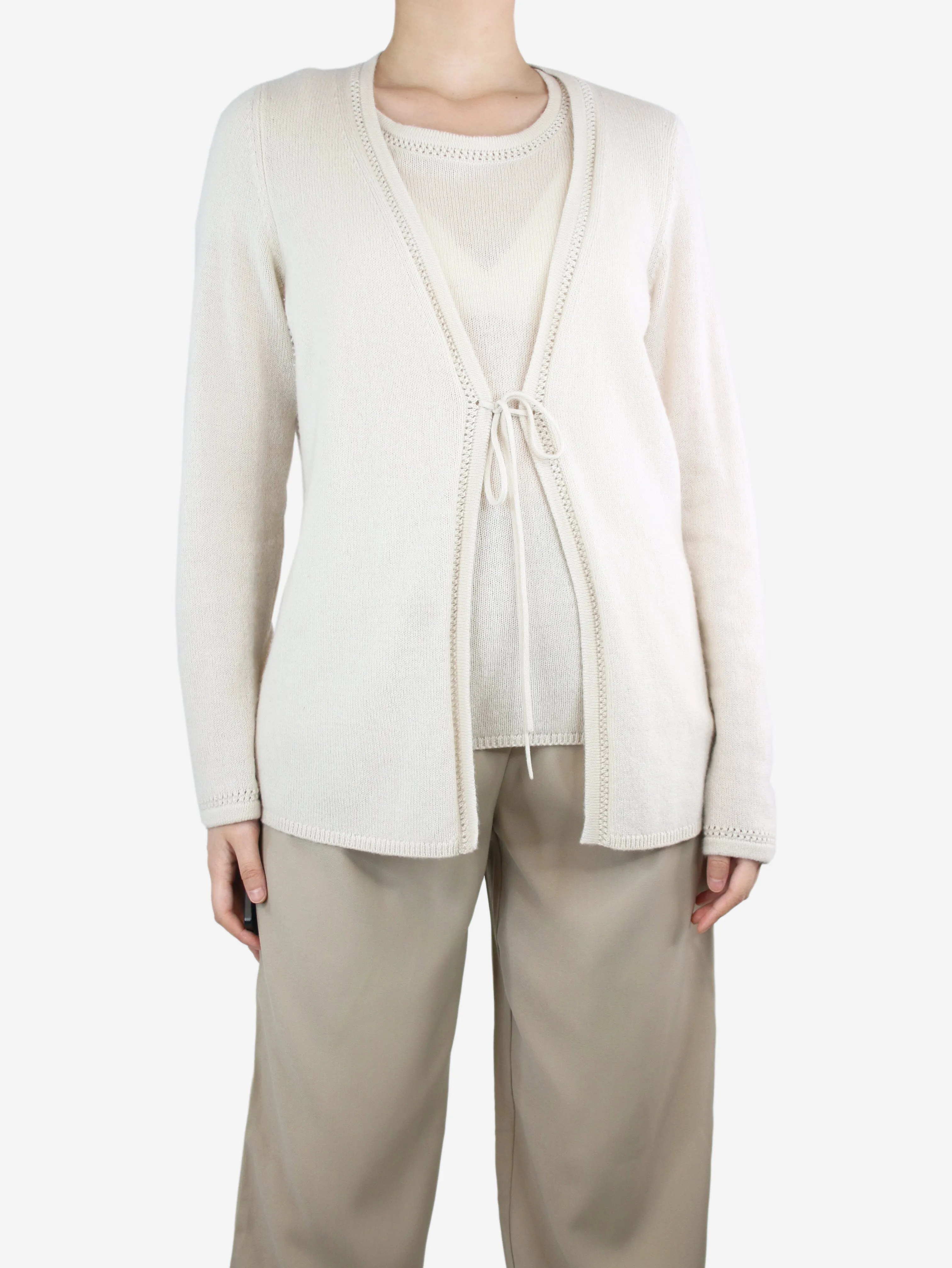 Beige cashmere top and cardigan set - size UK 18