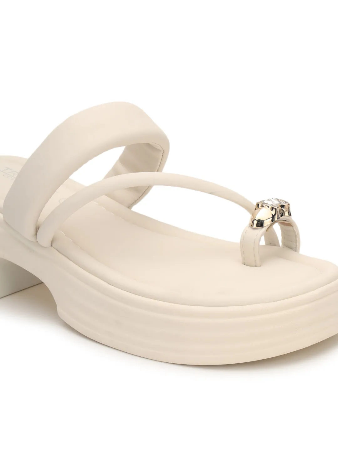 Beige PU Diamond Toe Ring Slip-On Flats (TC-RS3596-BEIG)