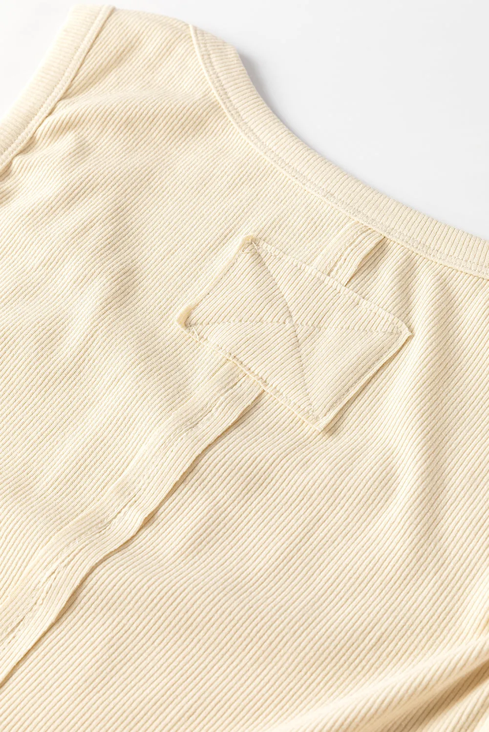 Beige Ribbed Exposed Seam Cropped Tank Top