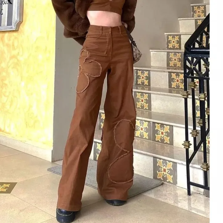 BerryBetty - Brown Vintage Baggy Jeans Women 90s Streetwear