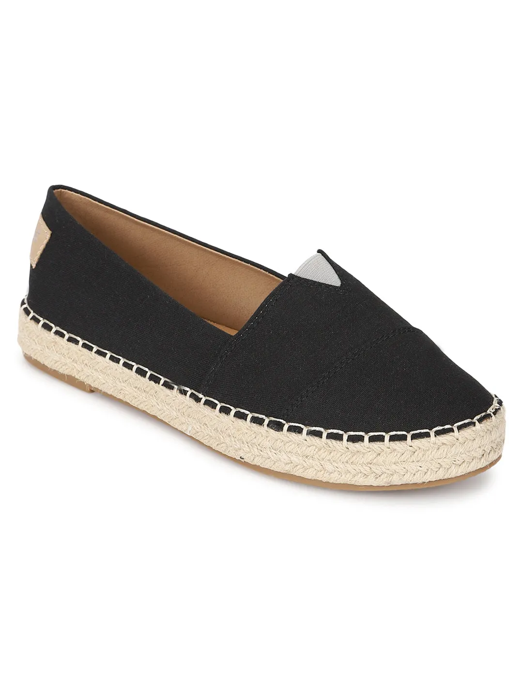 Black Canvas Espadrille With Contrast Jute Sole Loafers (TC-RS3660-BLK)