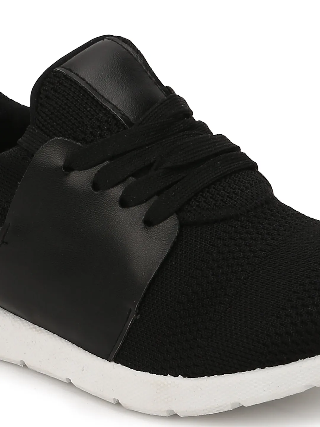 Black PU Mesh Lace-Up Sneakers