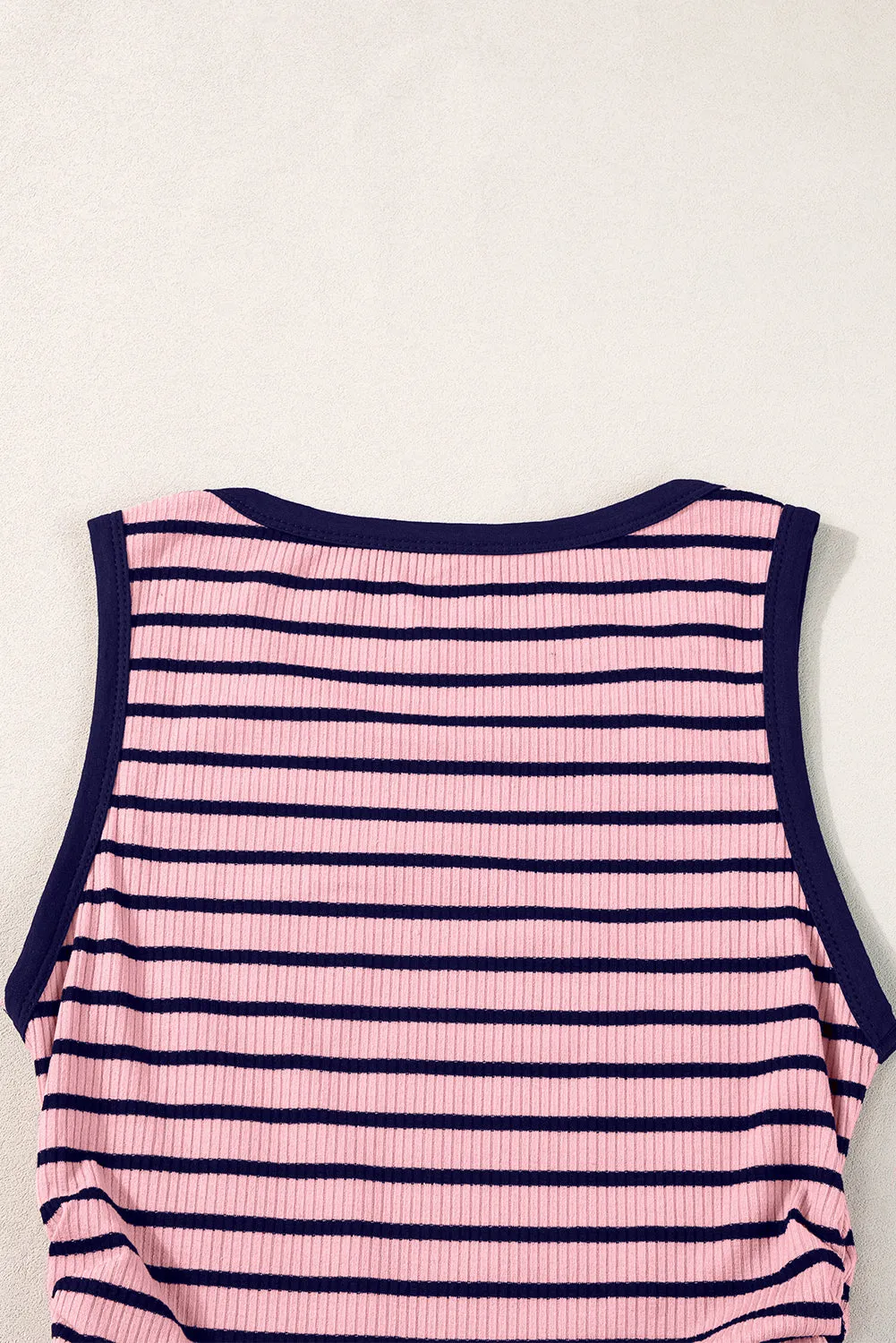 Blue Stripe Contrast Round Neck Sleeveless Slim Top