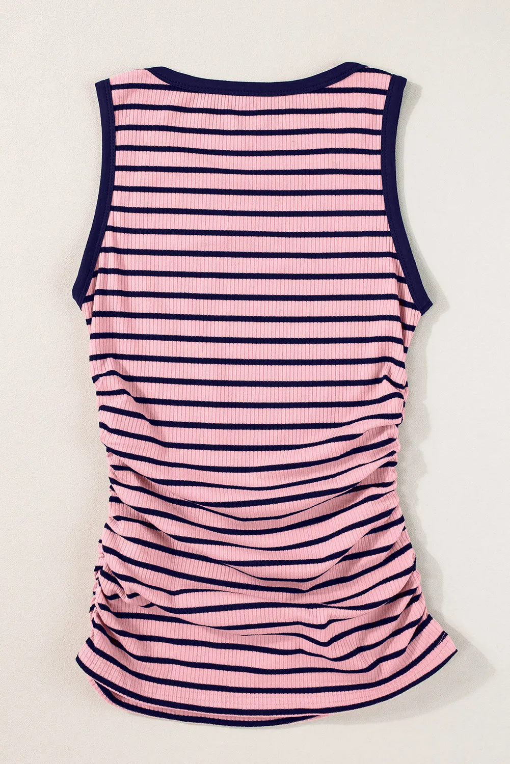 Blue Stripe Contrast Round Neck Sleeveless Slim Top