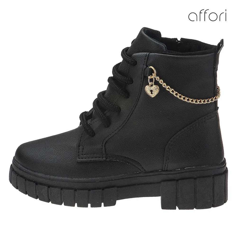 Bota Coturno Infantil Feminina Couro Style Preto